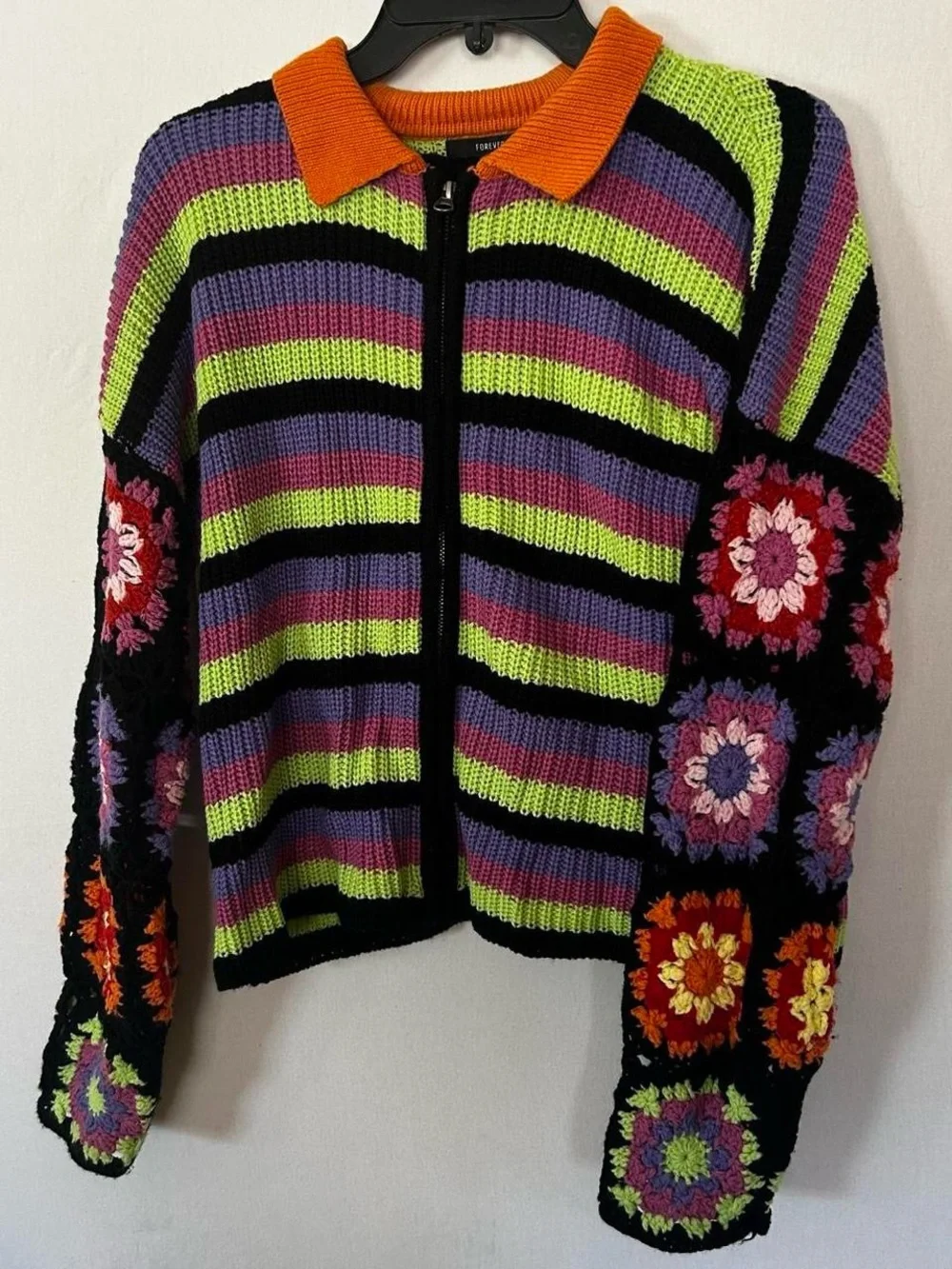 Colorblock Zip-Up Knit Sweater - Multicolor